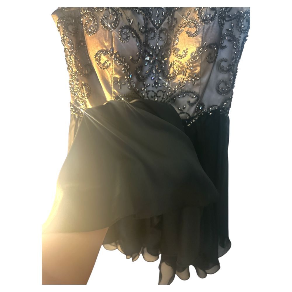 Alyce Paris Black Beaded Mesh Bodice Cocktail Dress Short Chiffon Dress Size 14 - Picture 5 of 10